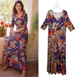 Soft Surroundings Estelle Floral Patchwork Jersey Women’s Scoop Maci Dress Sz XL
